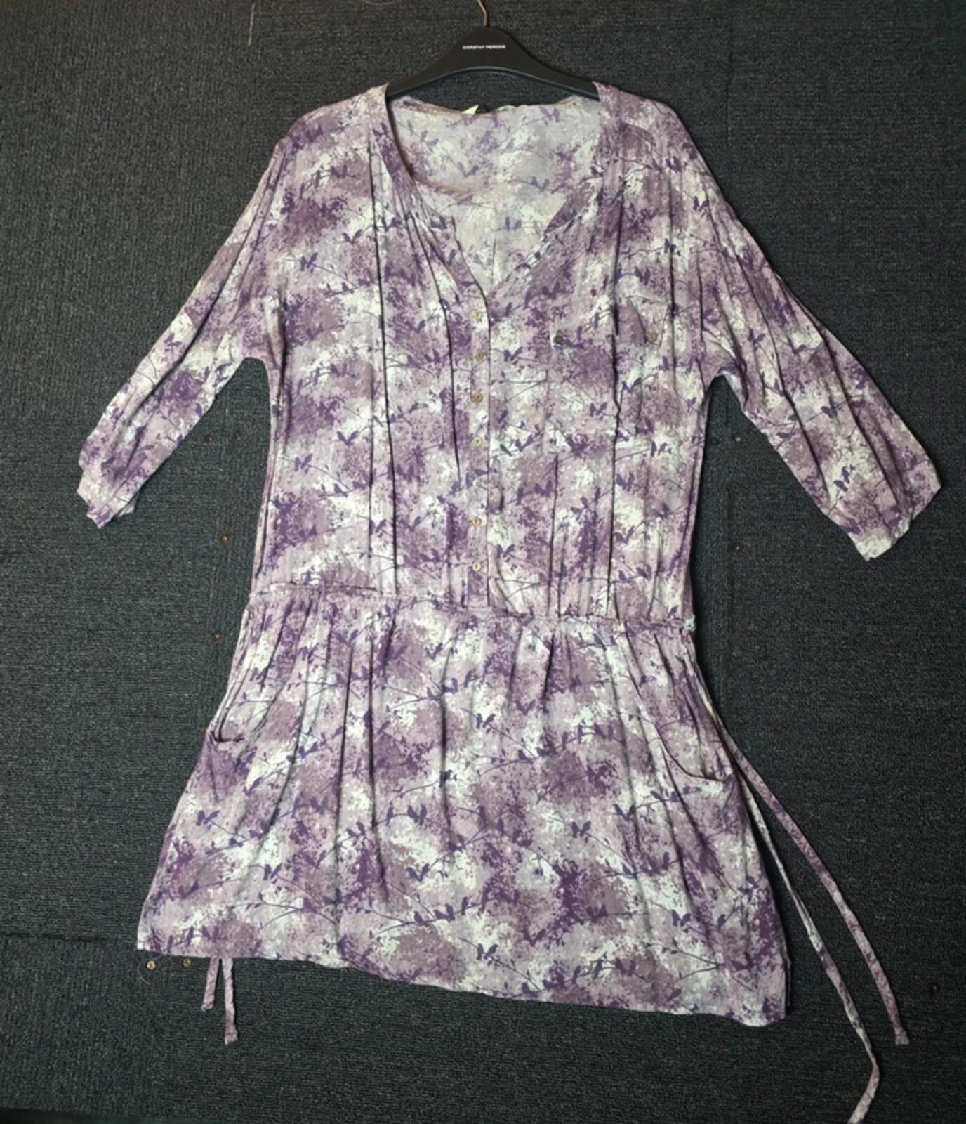 Laura Ashley purple patterned dress drawstring waist size 14