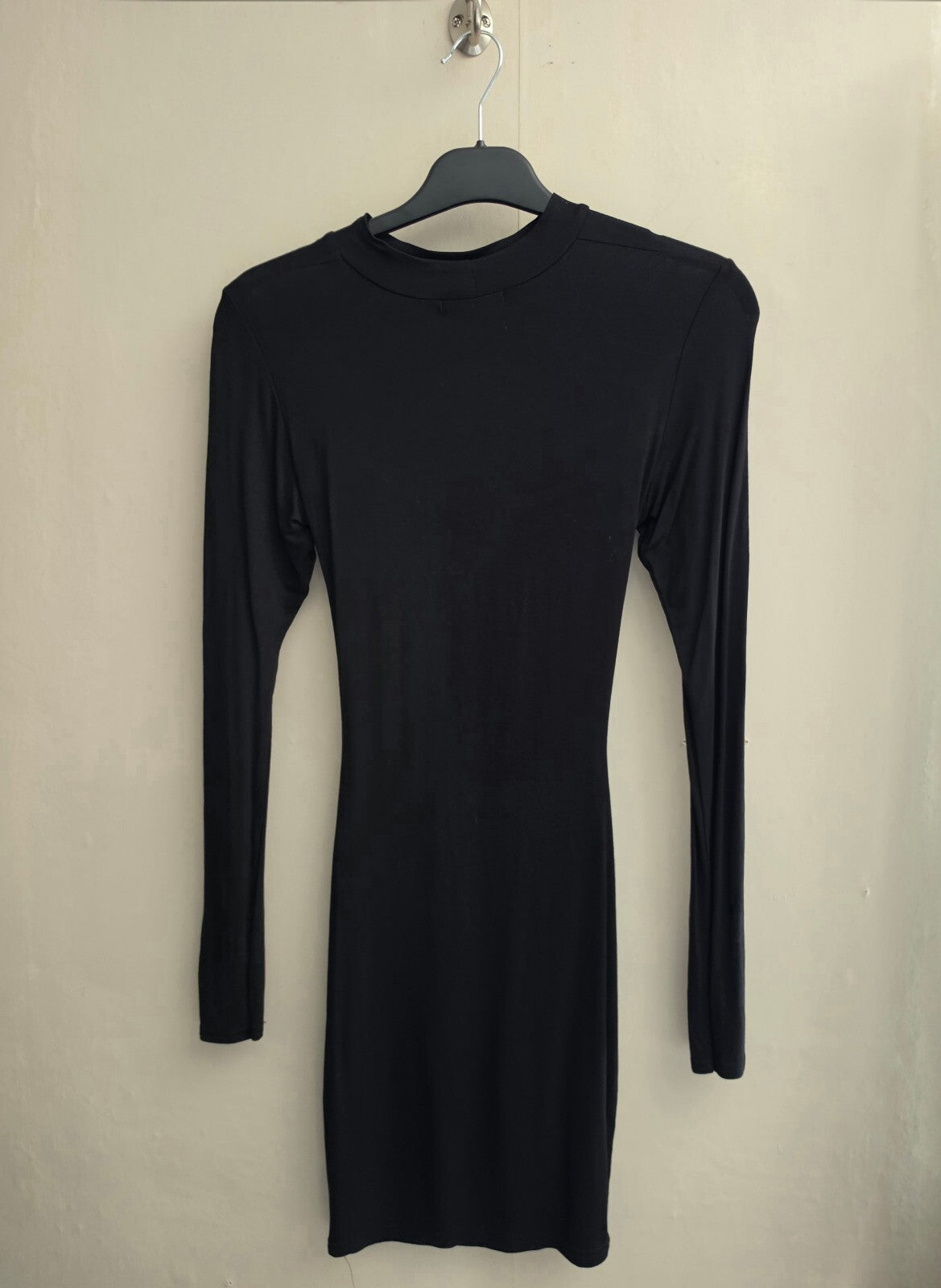 PrettyLittleThing Black High Neck Cut-Out Long Sleeve Bodycon Dress Size 8