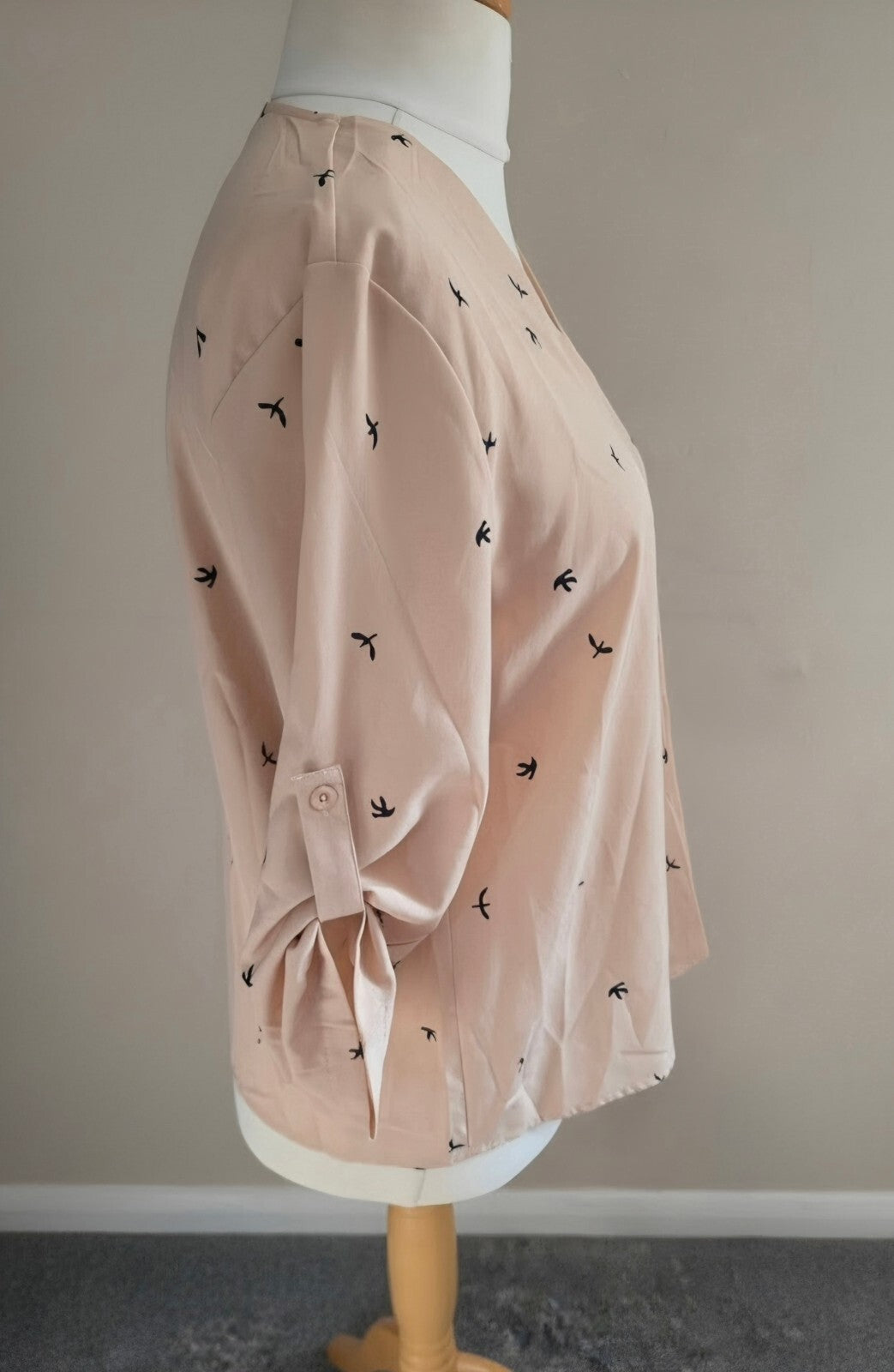 Shein Beige Bird Print Blouse - Med Size 10-12