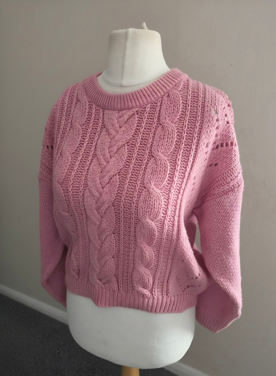 Vintage Etam Baby Pink Cable Knit Jumper  Medium