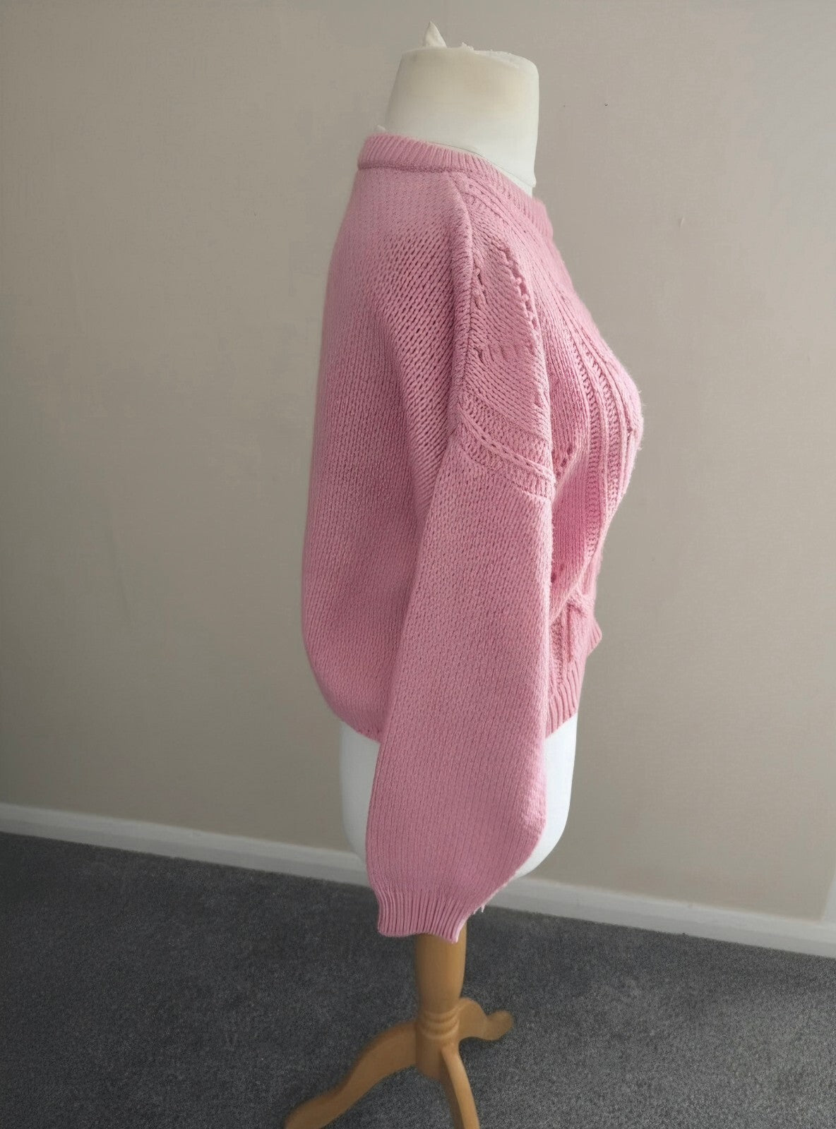 Vintage Etam Baby Pink Cable Knit Jumper  Medium