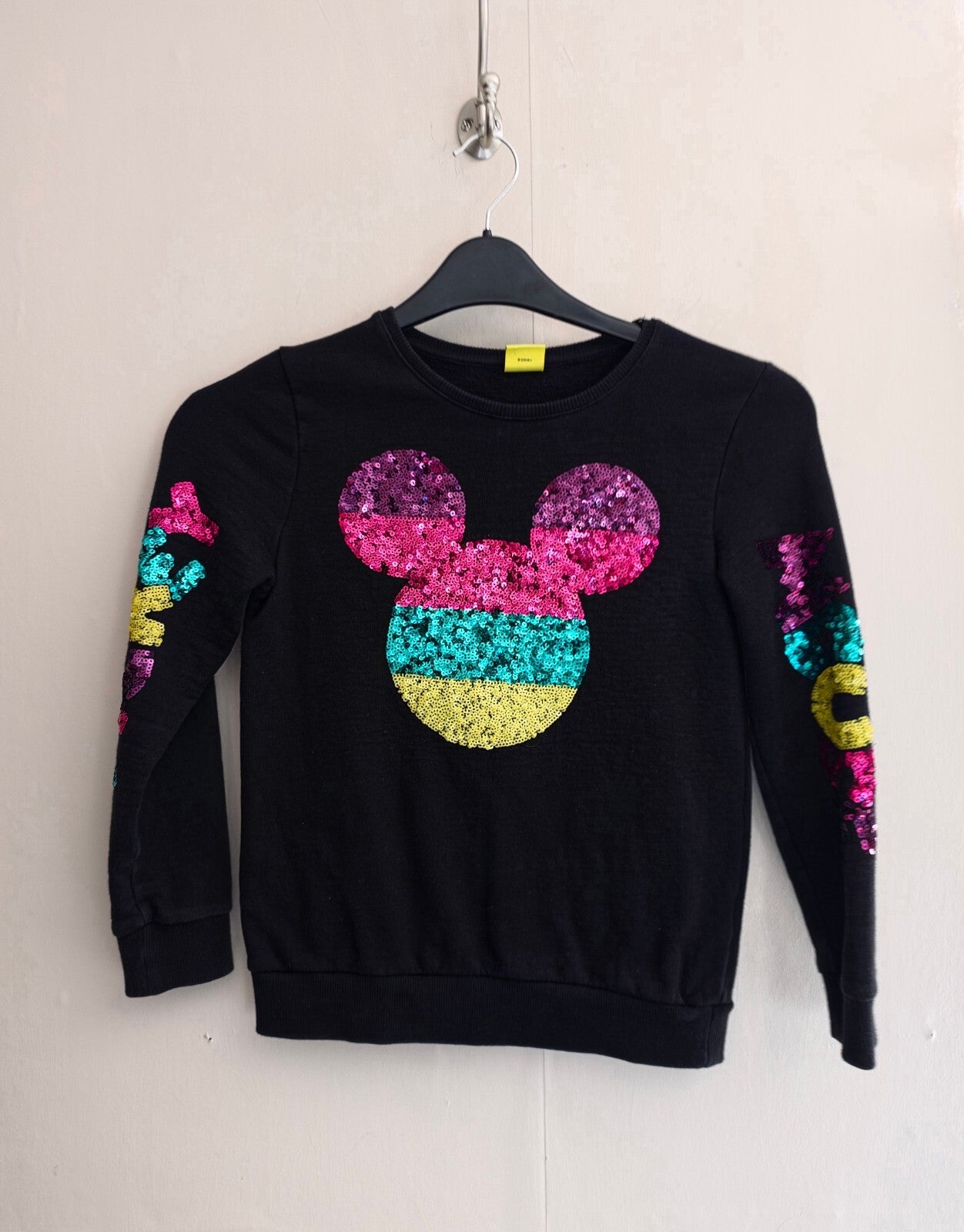 Disney Girls Black Multicolour Sequin Mickey Mouse Jumper Age 10-11 Years