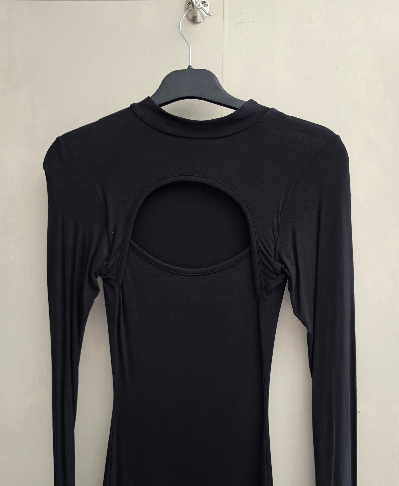 PrettyLittleThing Black High Neck Cut-Out Long Sleeve Bodycon Dress Size 8