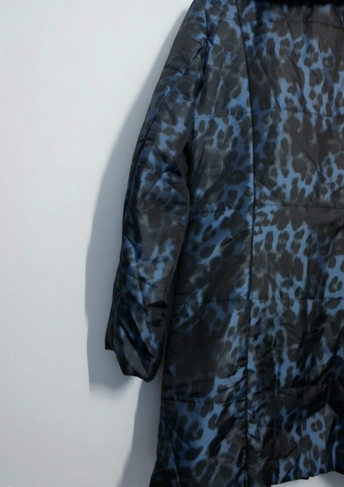 Dennis Basso Blue & Black Leopard Print Padded Coat – Small (Size 8–10)