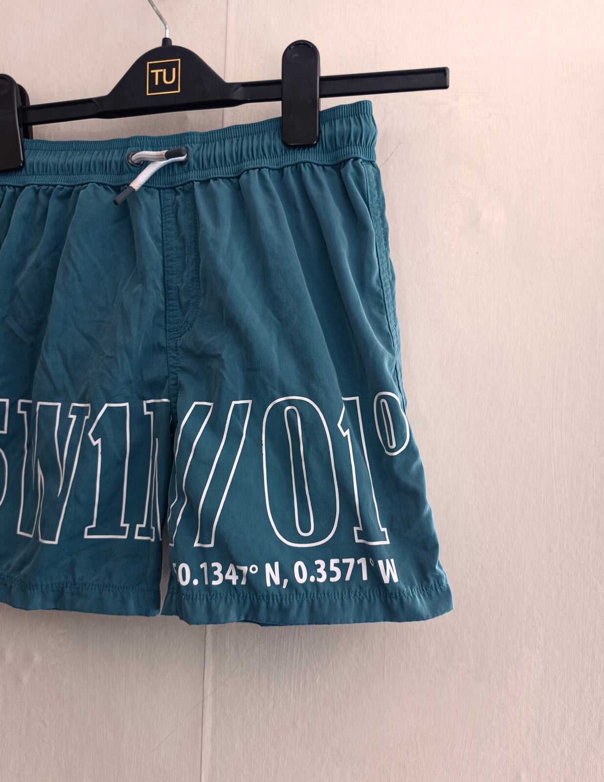 Marks & Spencer Boys Teal Green Graphic Swimming Trunks Age 9-10 Years