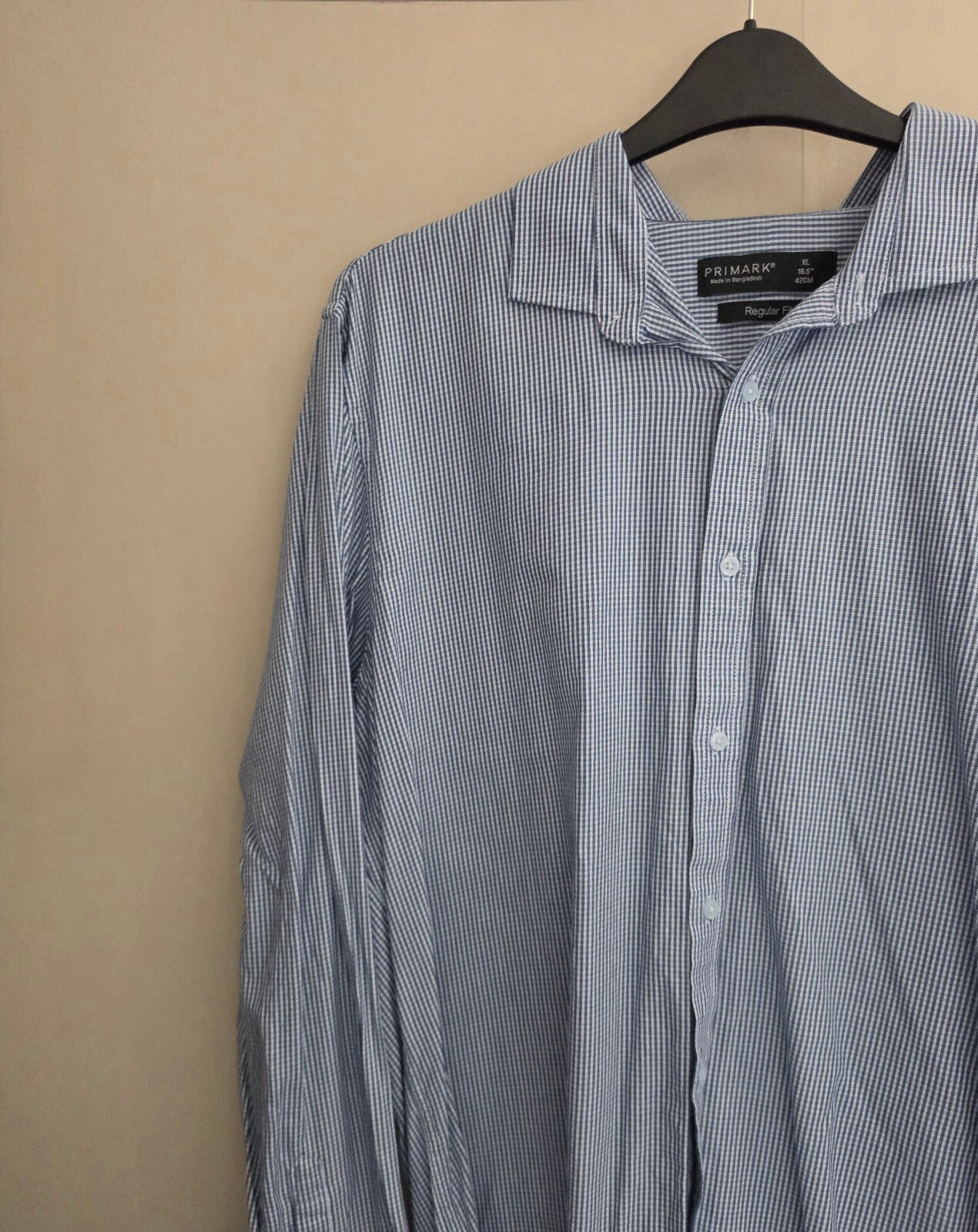 Primark Men's Blue & White Micro-Check Cotton Shirt Size XL (16.5" Collar)