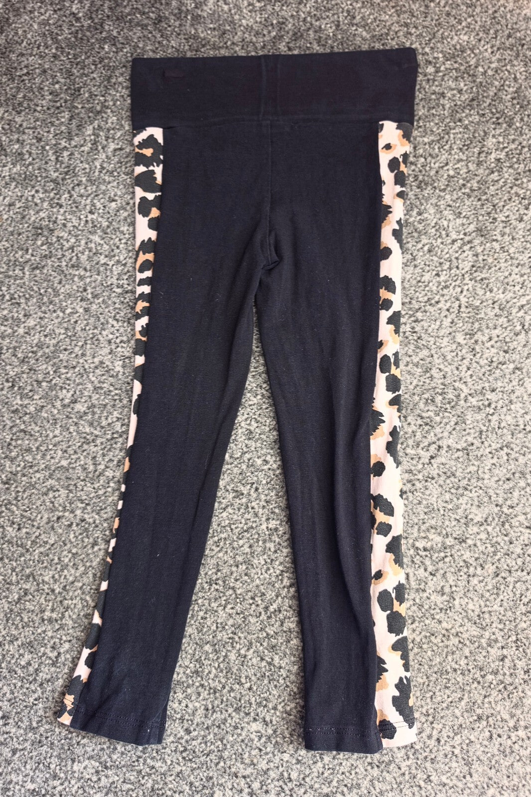 George Girls Black Leggings with Animal Print Side Panels Age 5-6 Years