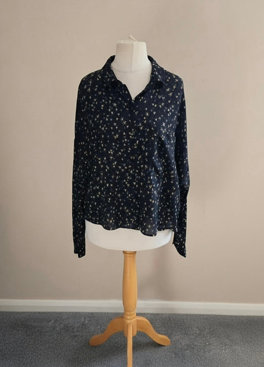 Primark Black Celestial Star Print Button-Down Shirt Size 16
