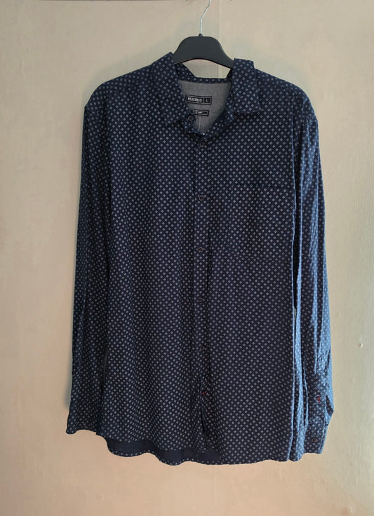 Peacocks Men's Navy & White Geometric Patterned Slim Fit Shirt Size Large