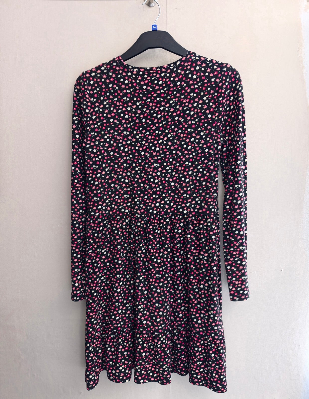 Primark Girls Black Floral Long Sleeve Smock Dress Age 13-14 Years