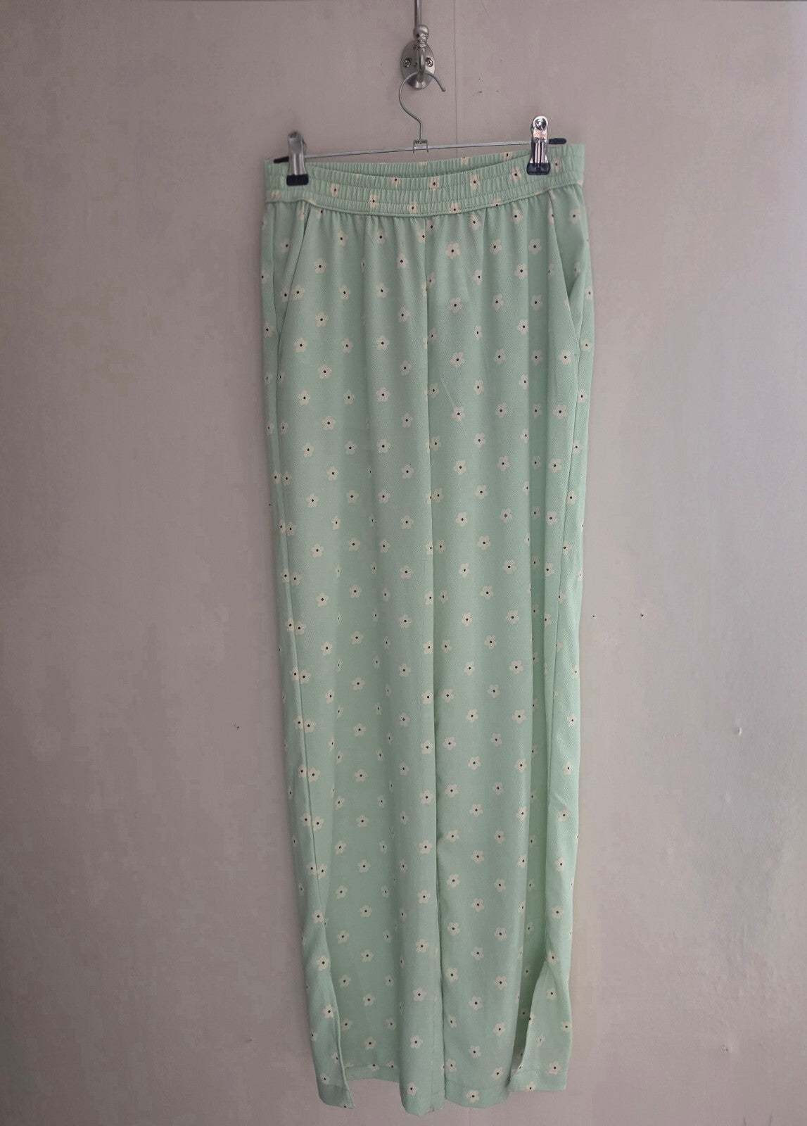 H&M Girls Mint Green Floral High Waisted Split Hem Trousers Age 12-13 Years