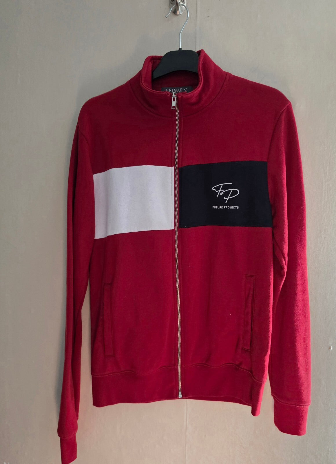 Primark Men's Red, White & Navy Colour Block Zip-Up Track Top Size XS