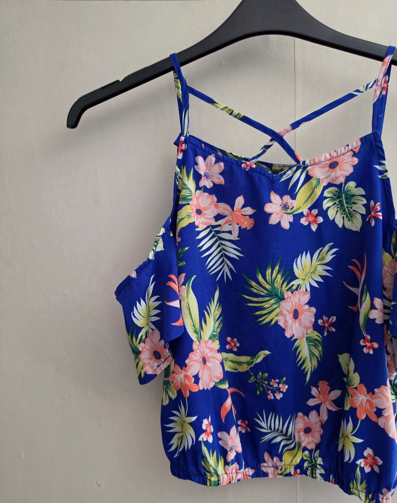 New Look Girls Blue & Pink Floral Off-The-Shoulder Top Age 14 Years
