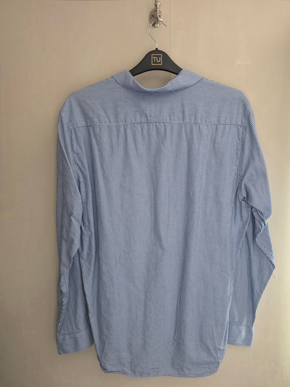 Primark Men's Blue & White Micro-Check Cotton Shirt Size XL (16.5" Collar)
