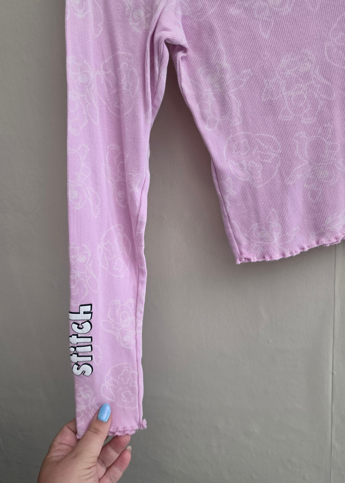 Primark Girls Disney Stitch Pink Ribbed Long Sleeve Top Age 12-13 Years