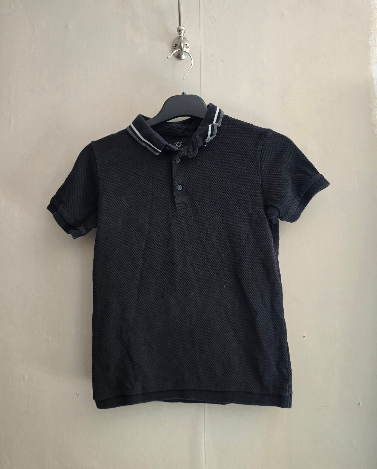 River Island Boys Black Textured Short-Sleeved Polo Shirt Age 9-10 Years