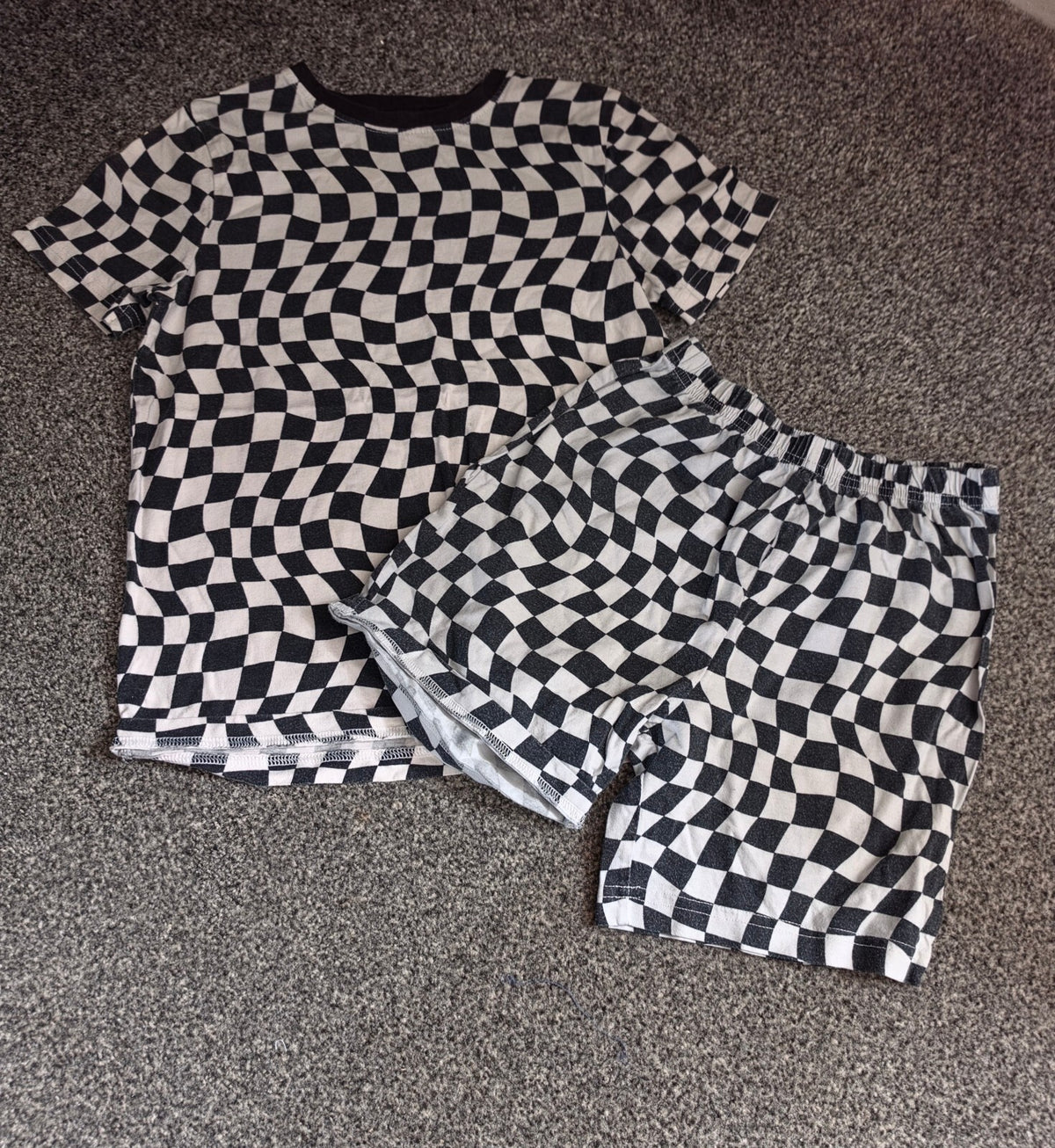 George Boys Black & White Checkerboard Pyjama Set Size 8-9 Years