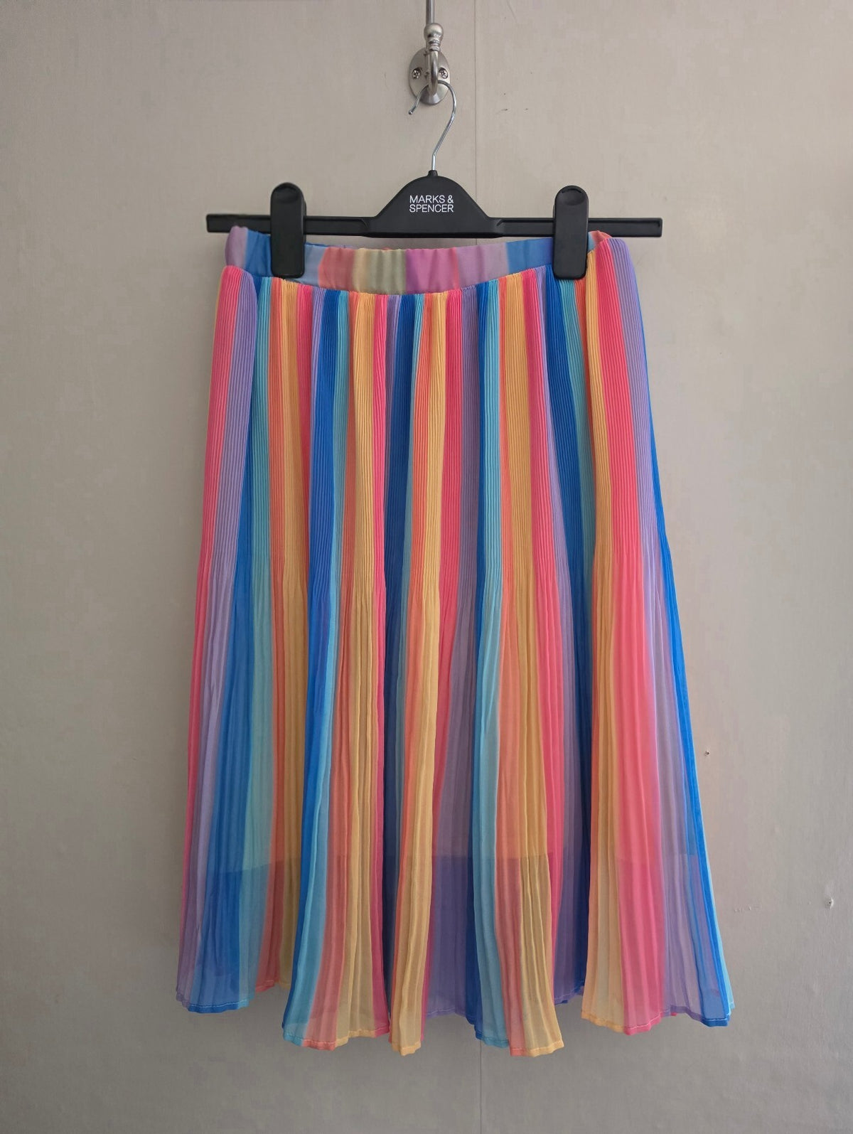 Next Girls Multicoloured Rainbow Striped Pleated Midi Skirt Age 10 Years