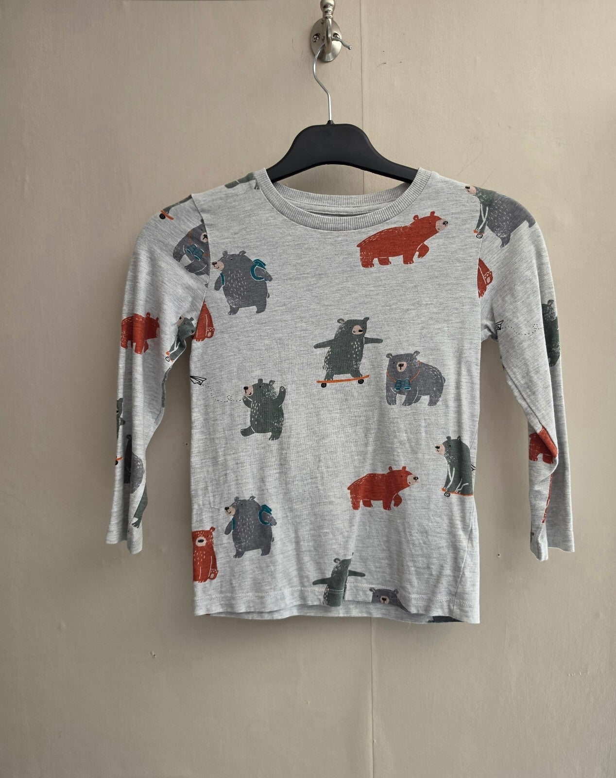 Nutmeg Boys Grey Bear Print Cotton Blend Long Sleeve Top Age 6-7 Years