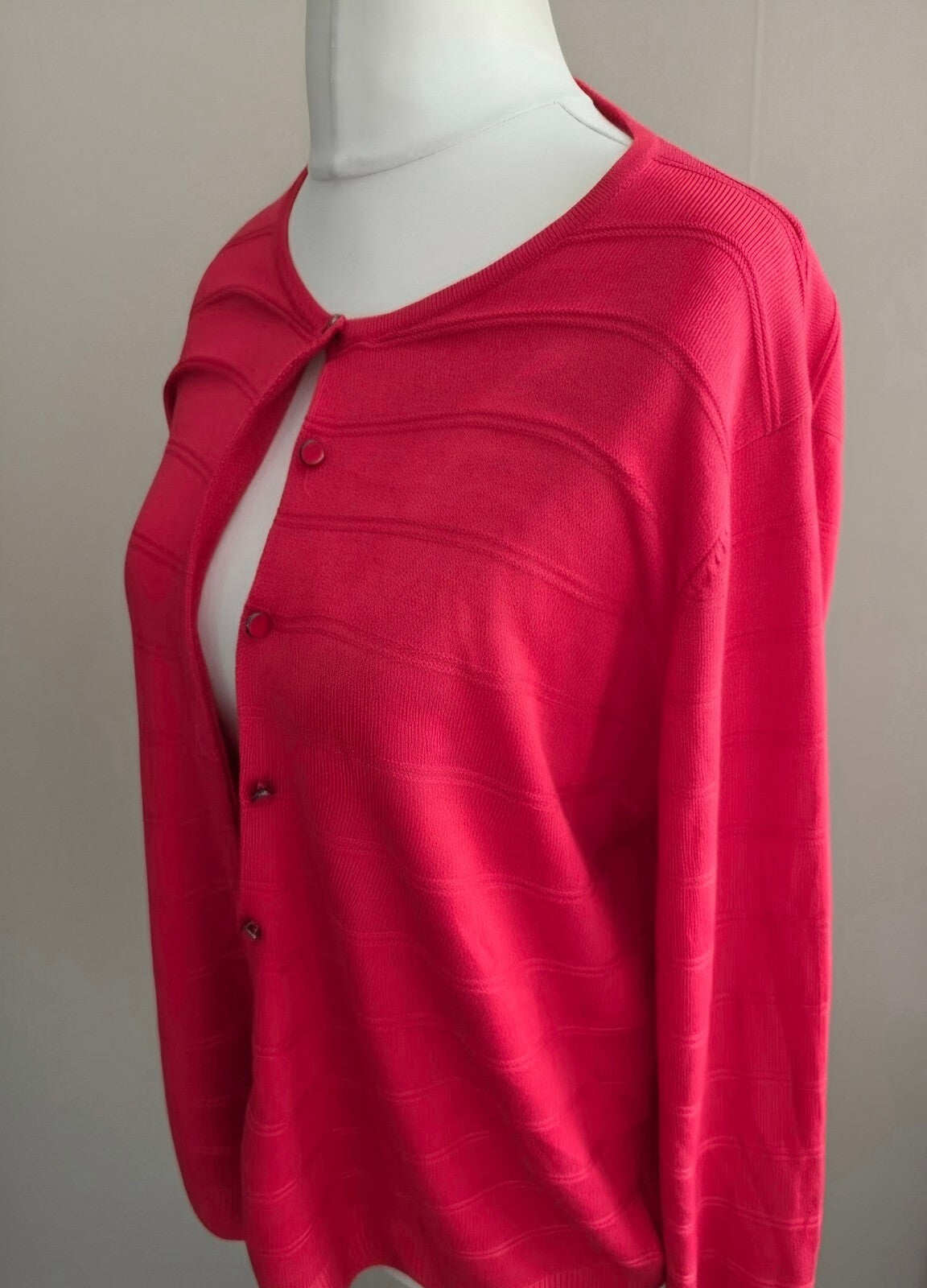 Marks & Spencer Red Textured Stripe Button-Front Cardigan Size 16