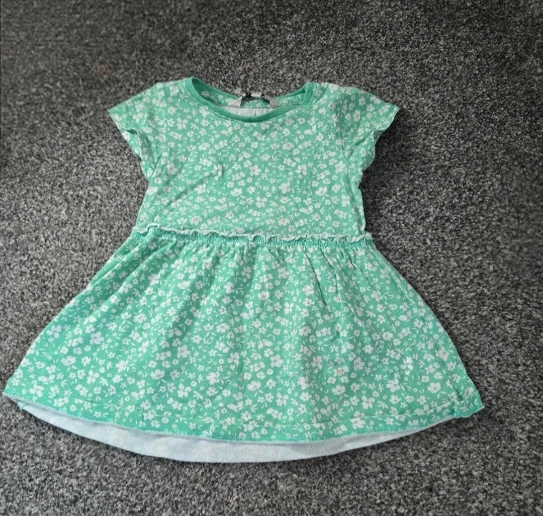 Evie Angel Girls Green & White Floral T-shirt Dress 12-18months