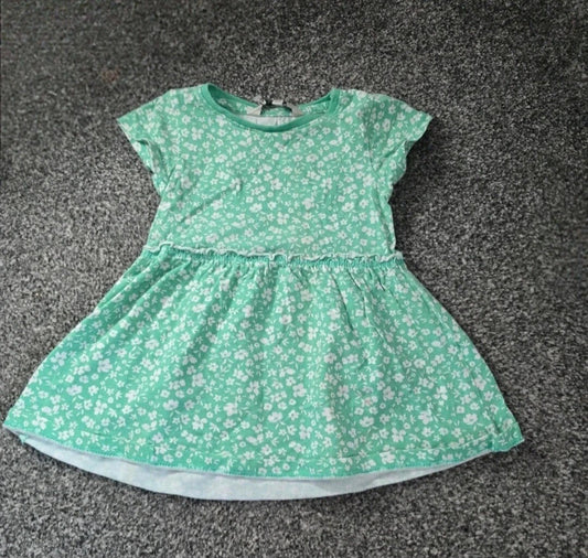 Evie Angel Girls Green & White Floral T-shirt Dress 12-18months