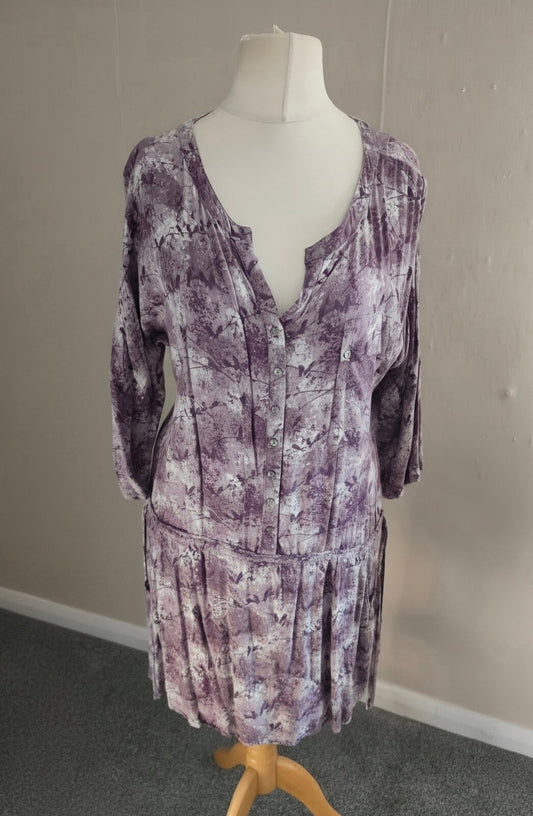 Laura Ashley Purple & Grey Abstract Print Shirt Dress Size 14