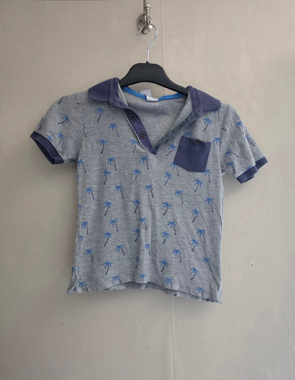 Boys Grey and Navy Palm Tree Print Polo Shirt Age 7 Years