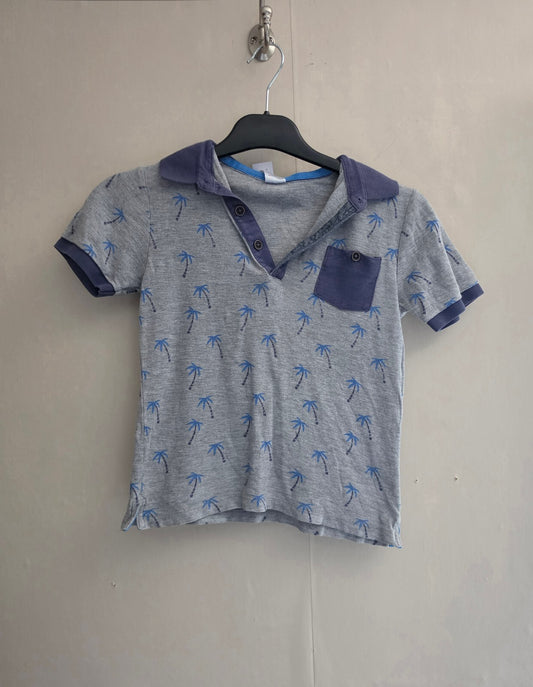 Boys Grey and Navy Palm Tree Print Polo Shirt Age 7 Years