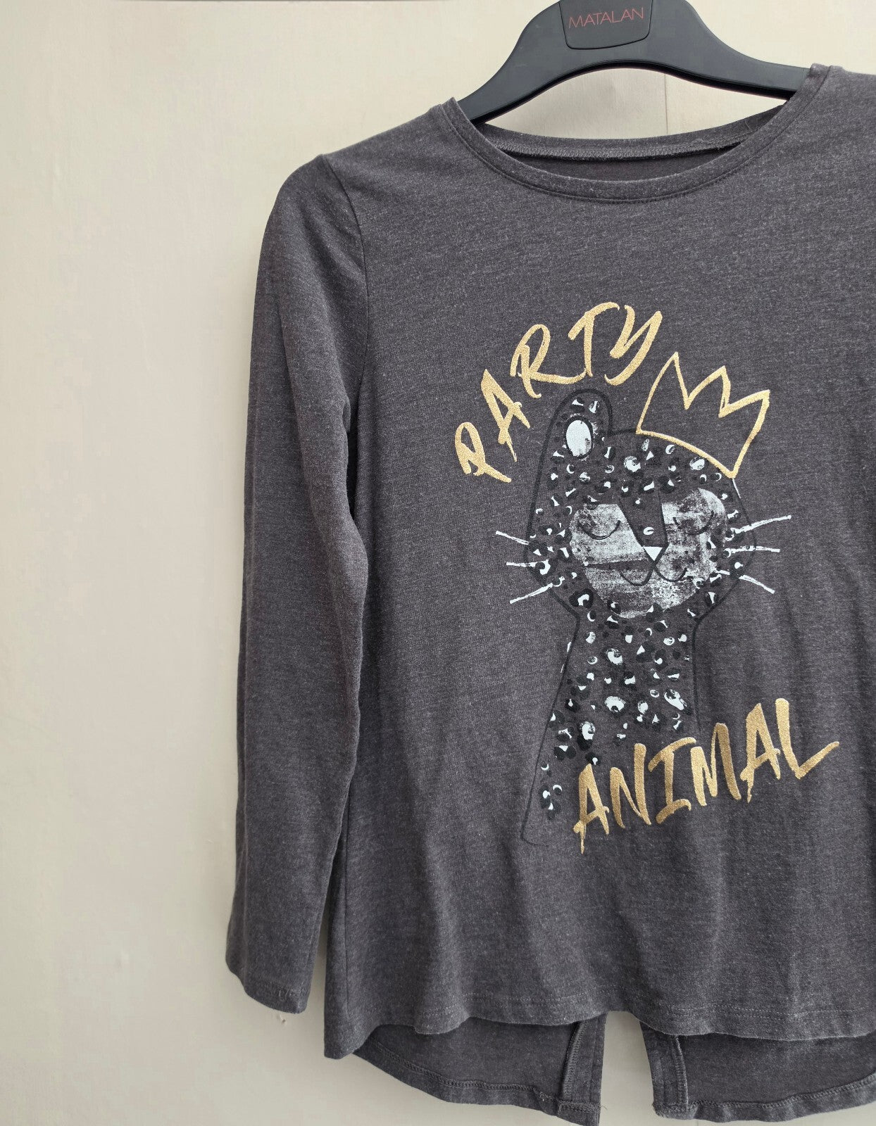 Matalan Girls Charcoal Grey "Party Animal" Long Sleeve Top Age 10 Years