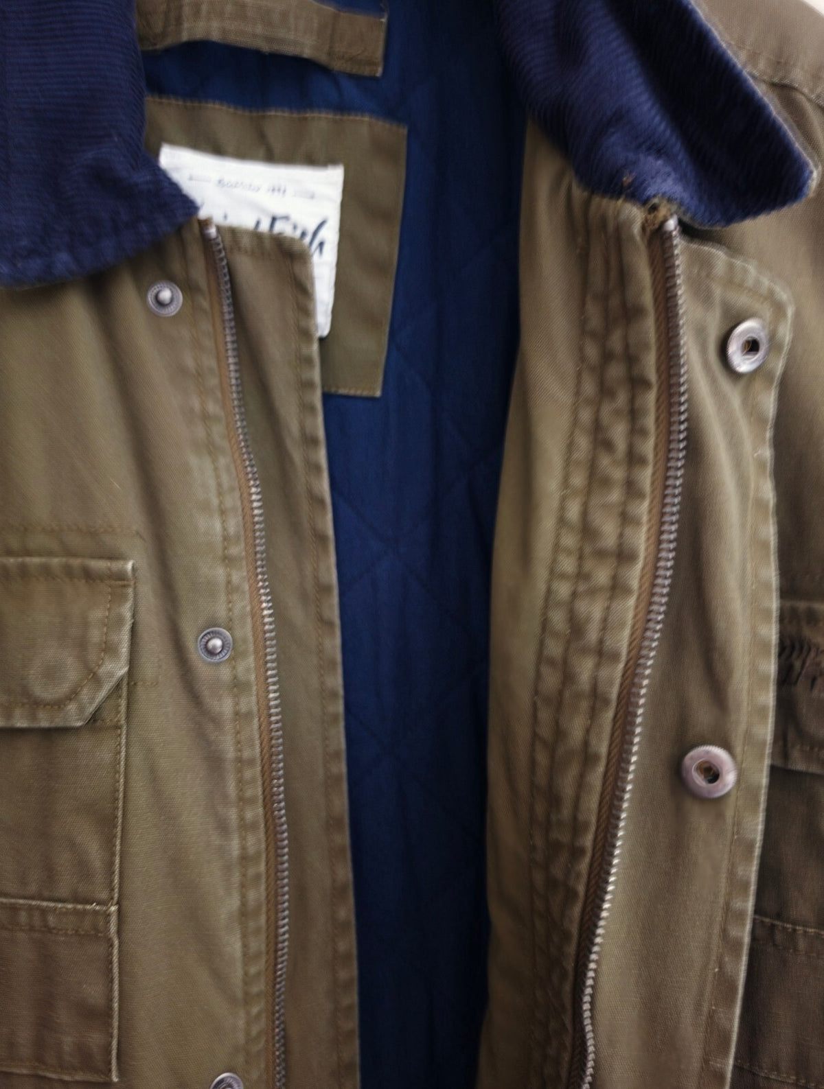 Weird Fish Men’s Khaki Green Heavyweight  Canvas Coat with Cord Collar - Size S