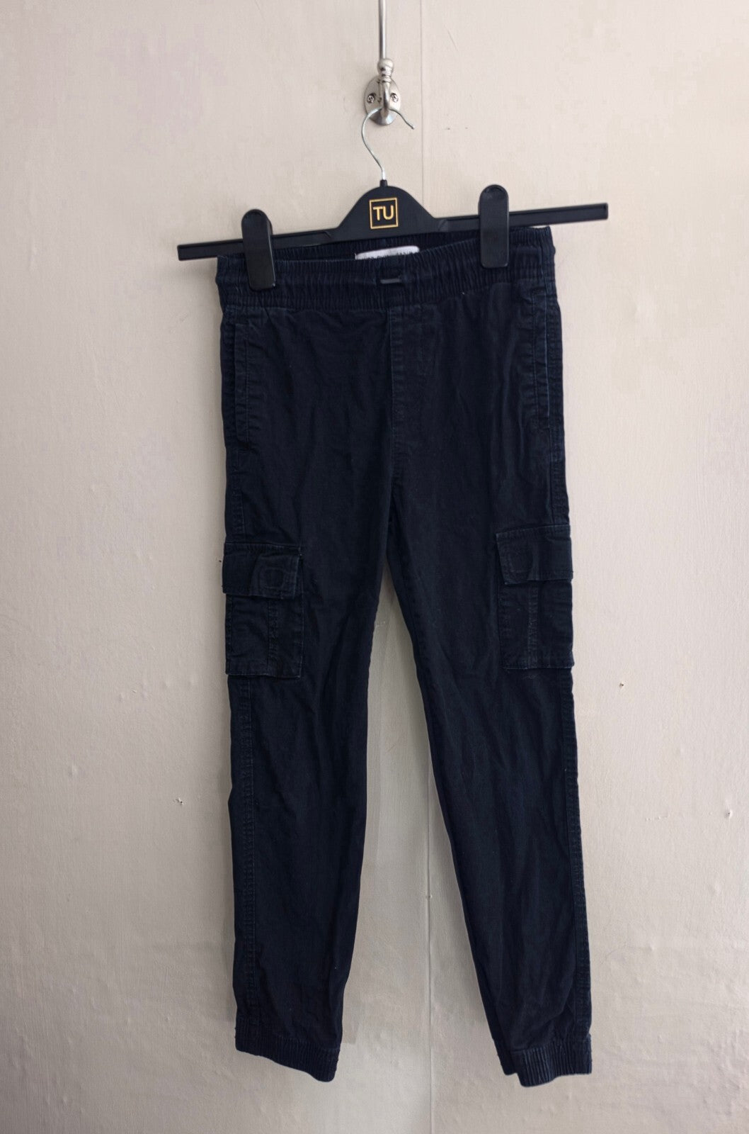 Primark Kids Black Slim Fit Cuffed Cargo Trousers Age 9-10 Years