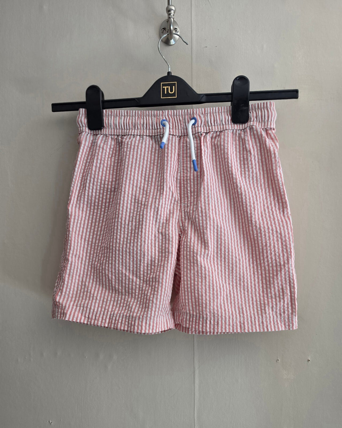 Marks & Spencer Boys Pink & White Striped Swimming Trunks Age 9-10 Years
