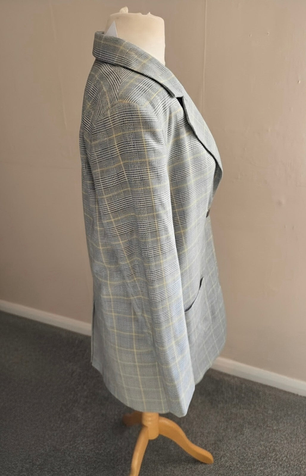 Marks & Spencer Grey & Yellow Checked Oversized Blazer - Size 10