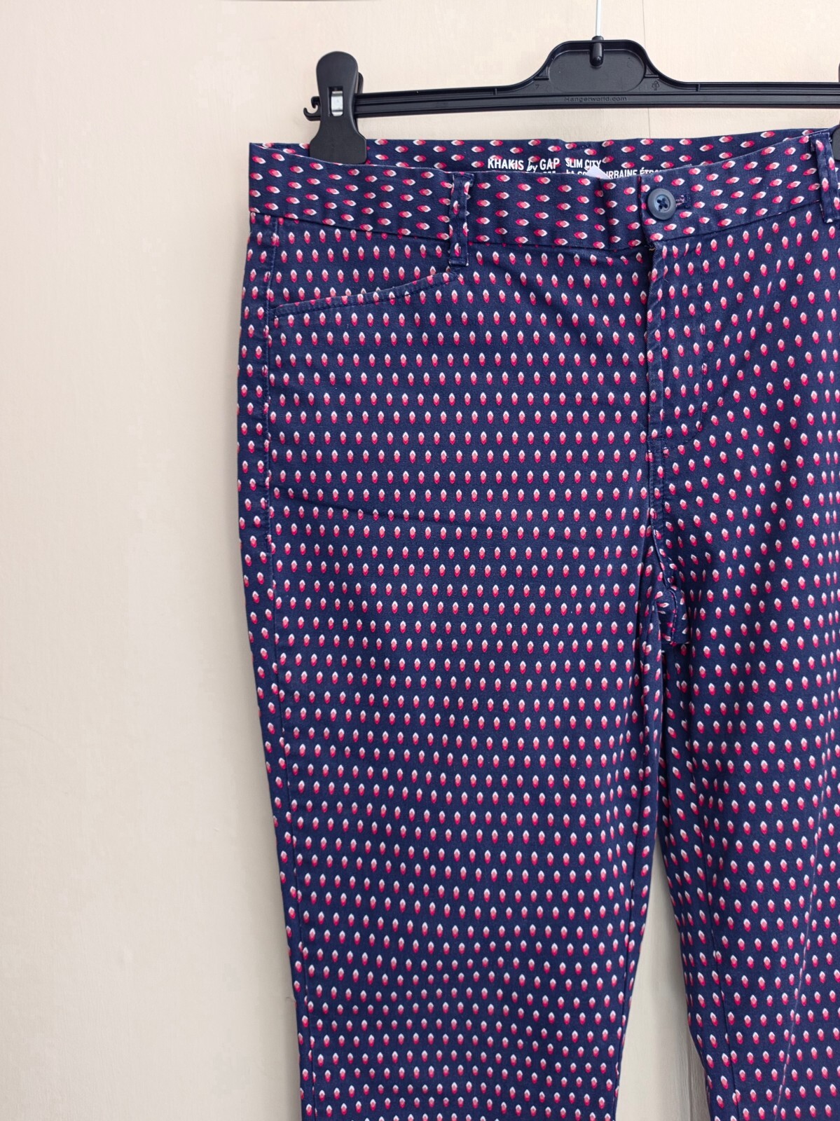 GAP Women's Navy Blue & Pink Polka Dot Cropped Khaki Trousers Size 10 Reg