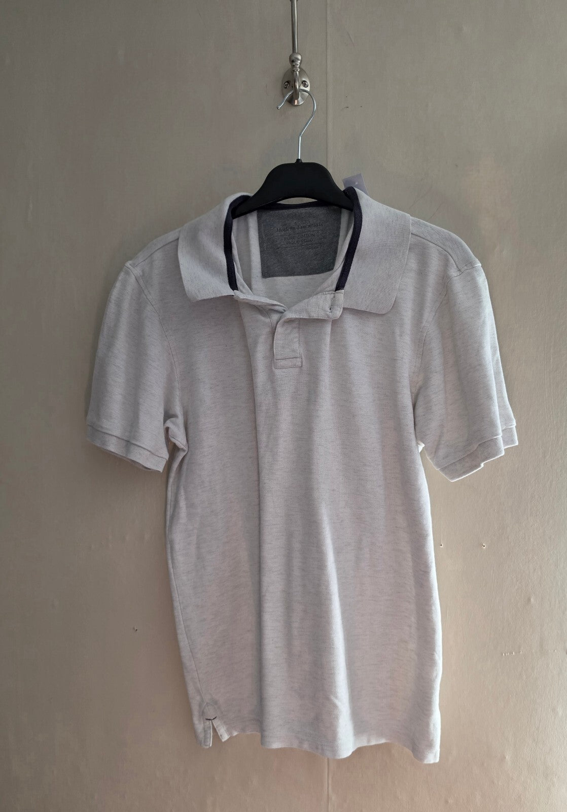 Marks & Spencer Men's Off-White Cotton Piqué Short-Sleeved Polo Shirt Small