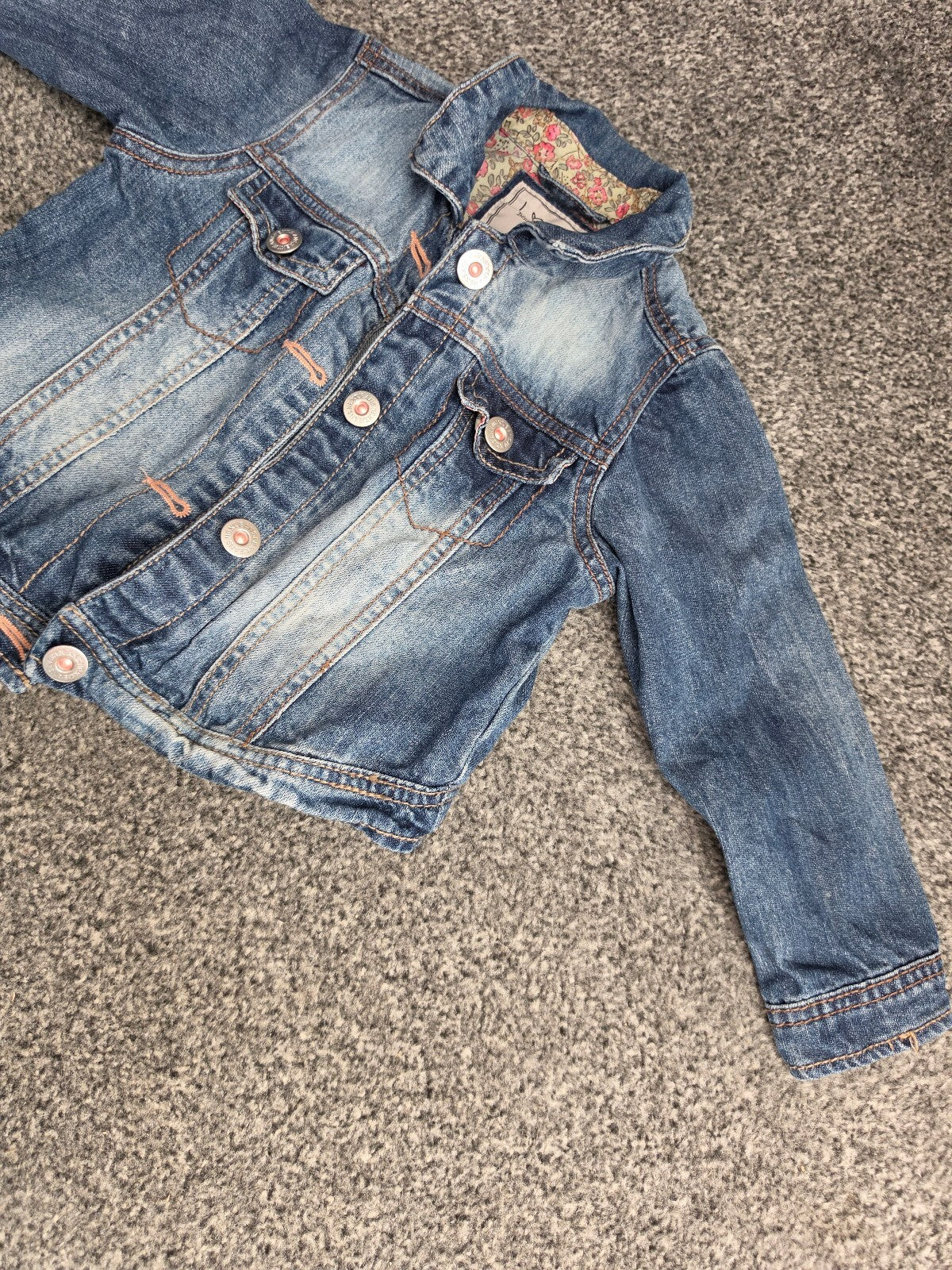 Next Girls Blue Denim Trucker Jacket Floral Trim Age 2-3 Years