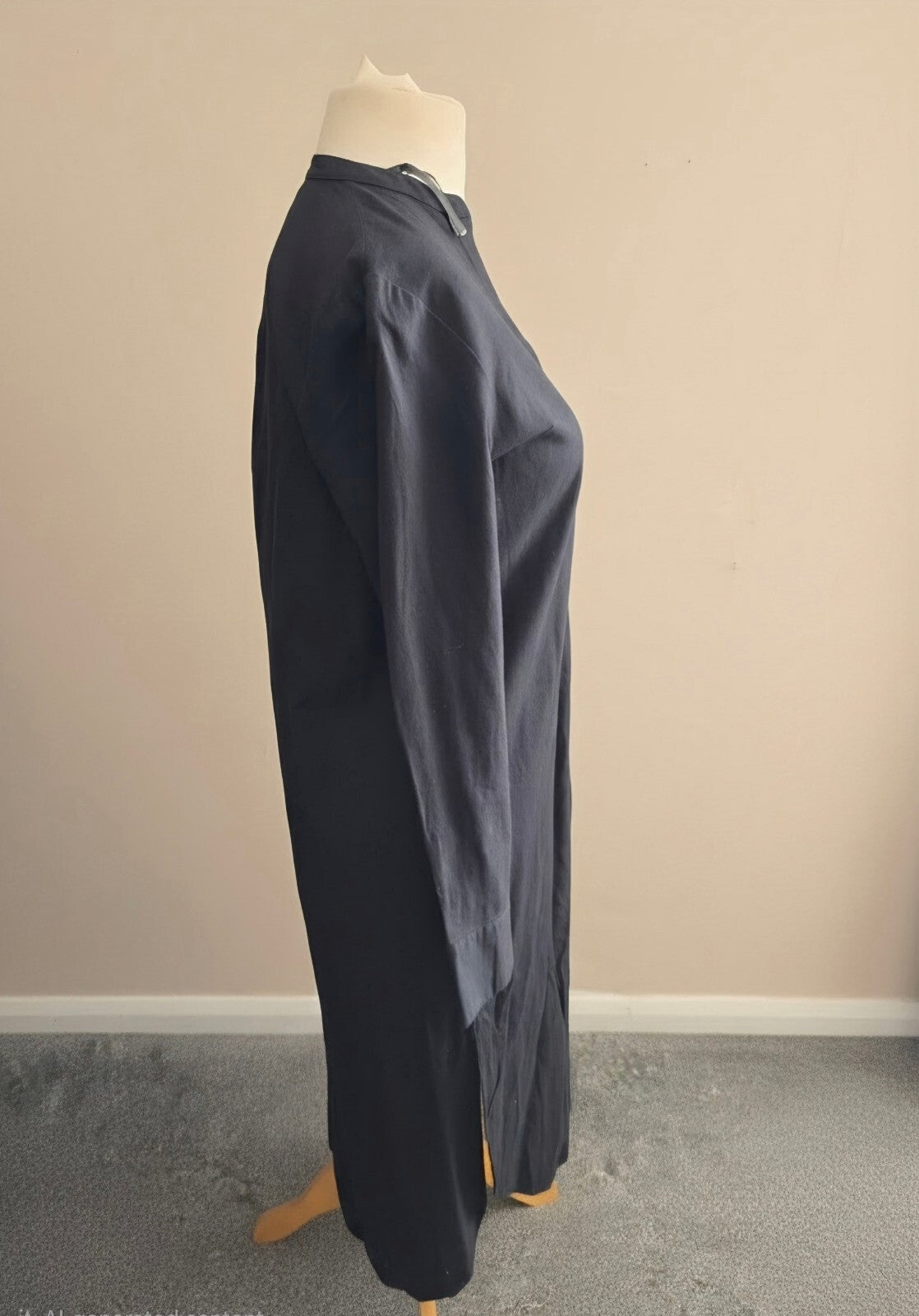 Primark Black Collarless Button Down Long Sleeve Midi Shirt Dress Size 6 NWT