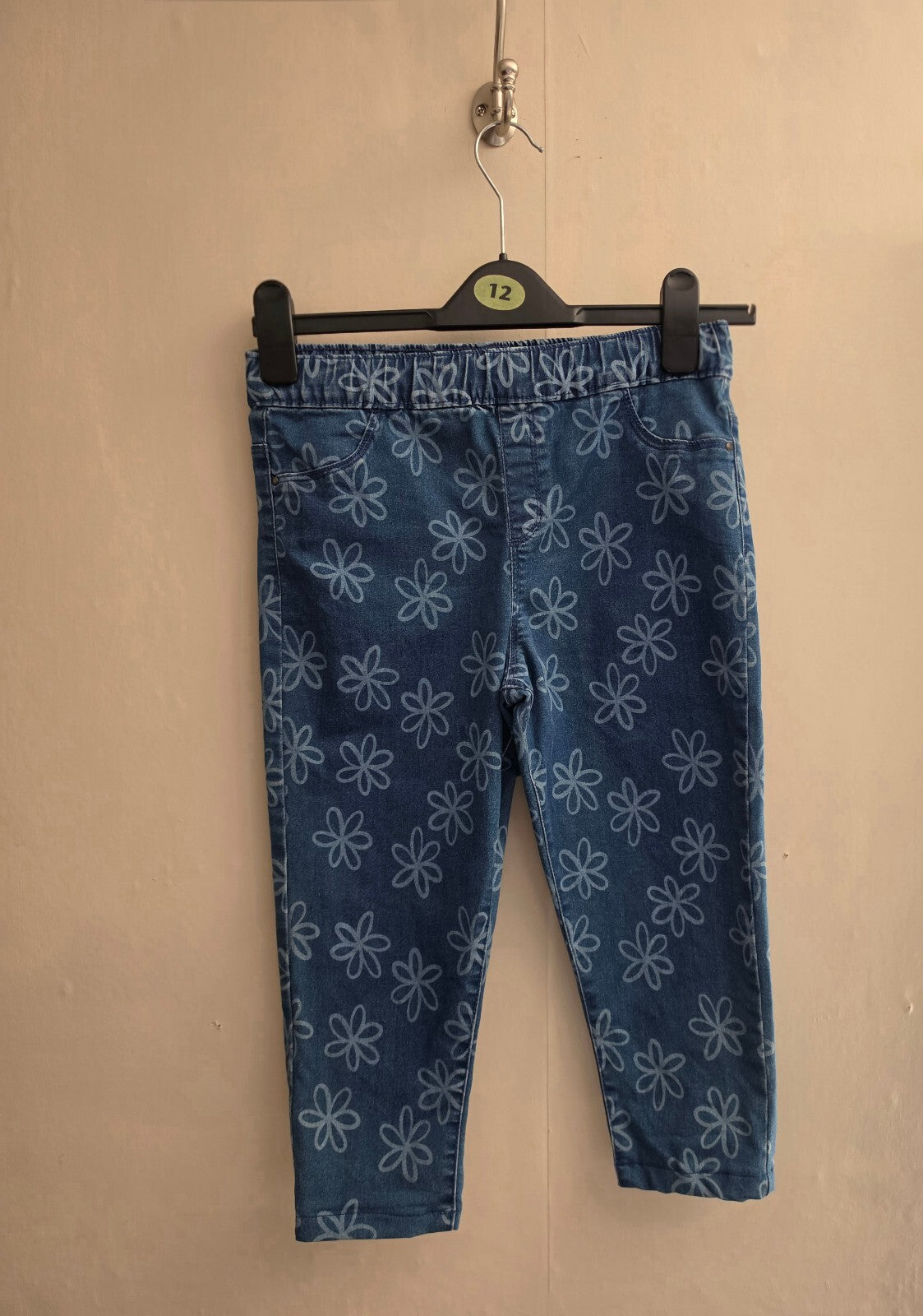 F&F Girls Blue Floral Cropped Jeans Size Age 13-14 Years