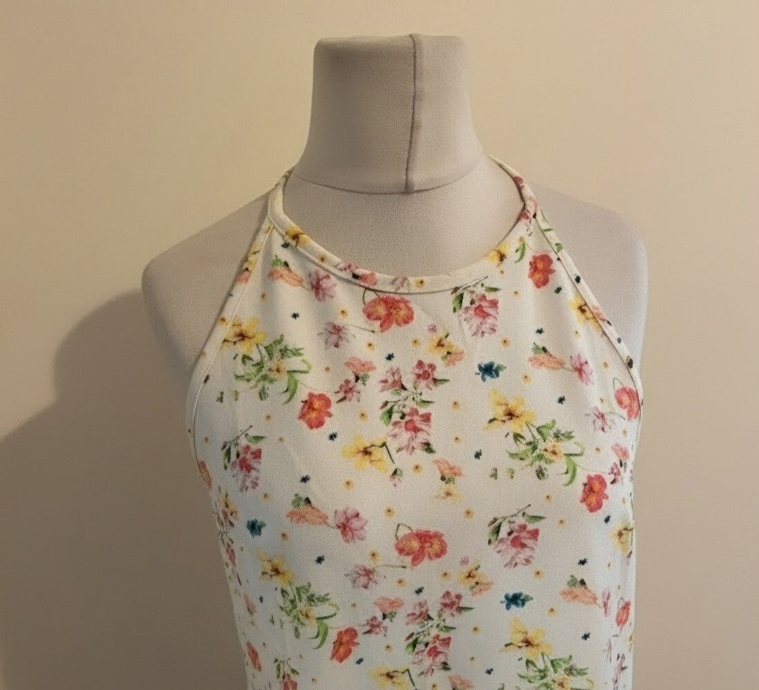 Mango White & Multicoloured Floral Open Back Sleeveless Mini Dress M  10-12 NWT