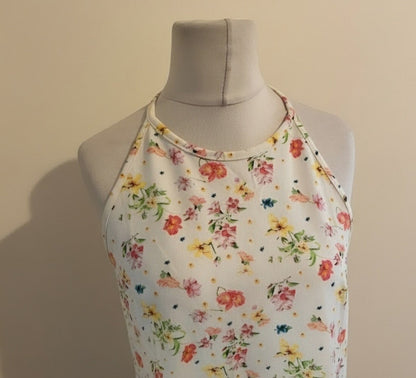 Mango White & Multicoloured Floral Open Back Sleeveless Mini Dress M  10-12 NWT