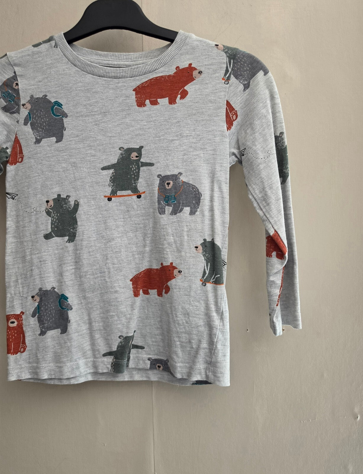 Nutmeg Boys Grey Bear Print Cotton Blend Long Sleeve Top Age 6-7 Years