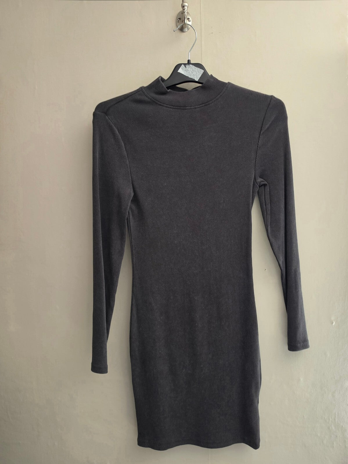 New Look Girls Grey Washed High Neck Long Sleeve Bodycon Dress Age 12-13 Years