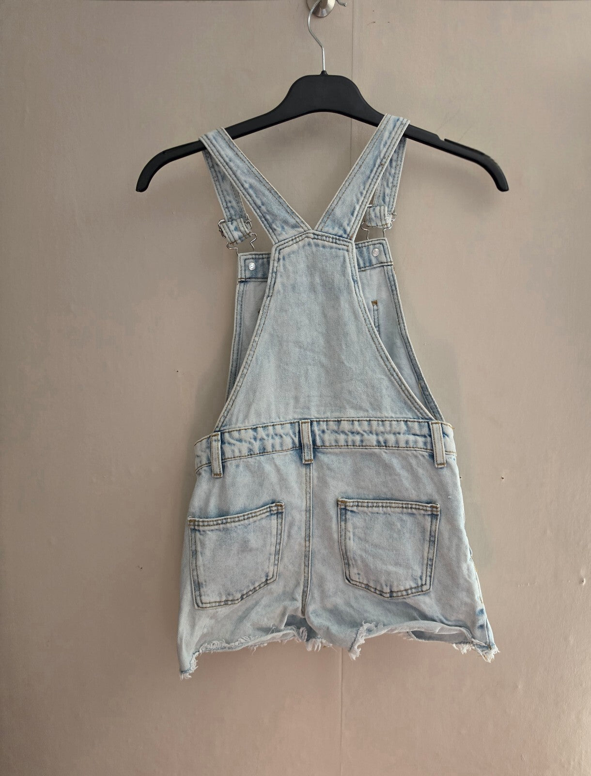Primark Girls Light Blue Frayed Denim Dungaree Shorts Age 8-9 Years