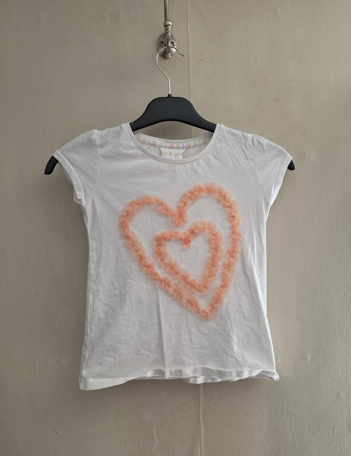 Matalan Girls White & Coral Textured Heart T-Shirt Age 6-7 Years