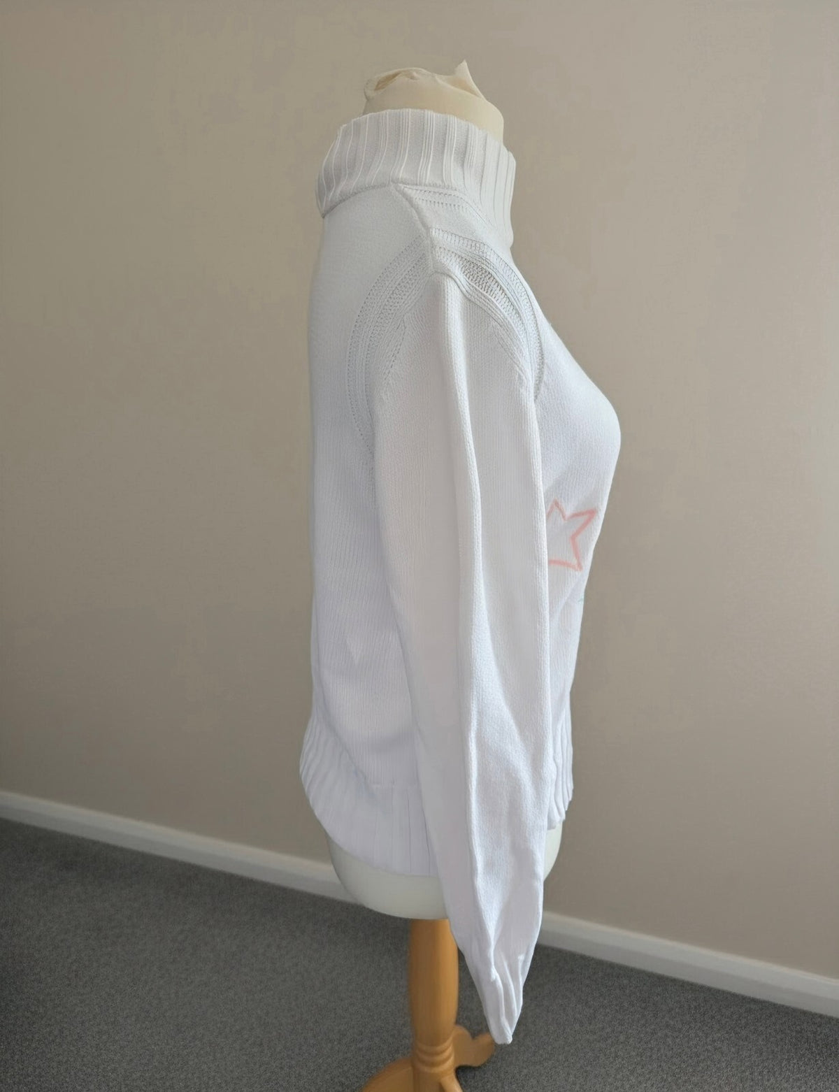 Next White Knitted High Neck Jumper Multi-Coloured Stars Small (Size 10)