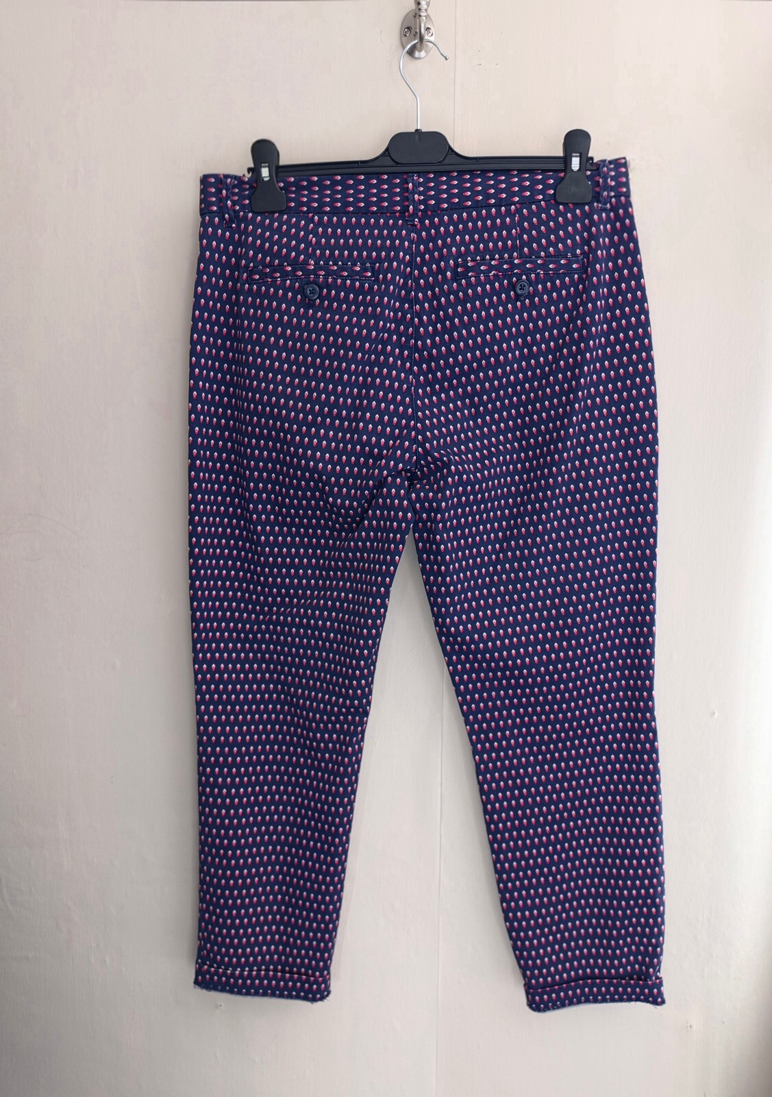 GAP Women's Navy Blue & Pink Polka Dot Cropped Khaki Trousers Size 10 Reg
