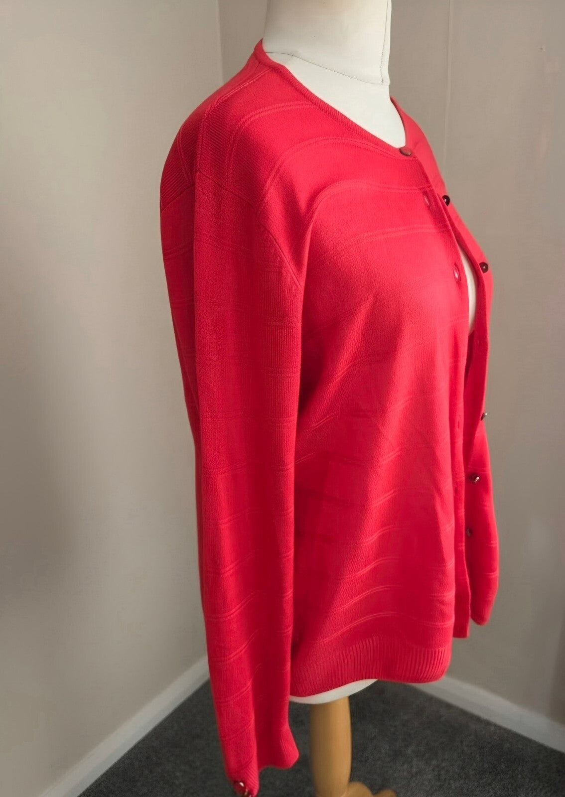 Marks & Spencer Red Textured Stripe Button-Front Cardigan Size 16