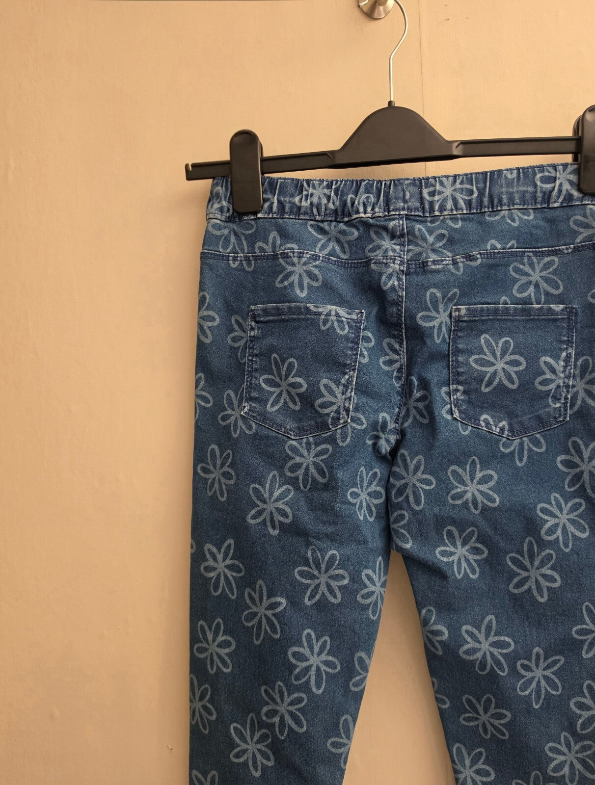 F&F Girls Blue Floral Cropped Jeans Size Age 13-14 Years