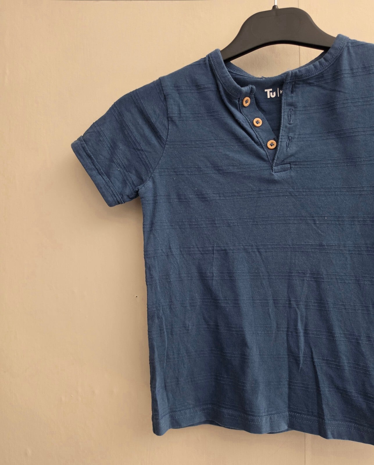 Tu Boys Navy Henley Button-Front Cotton T-Shirt Age 4-5 Years